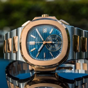 Replica Patek Philippe Nautilus 5980/1AR-001 Rose gold Case Blue Dial