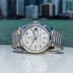 Replica Rolex Day-Date 228239 White Gold Case Silver Dial
