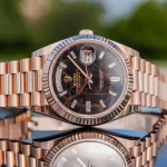 Replica Rolex Day-Date 228235 Rose Gold Case Brown Dial